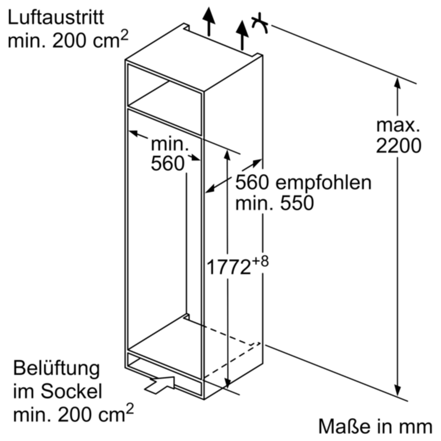 Siemens KI82LADD0  Einbau-Kühlschrank mit Gefrierfach  177.5 x 56 cm, Flachscharnier mit Softeinzug