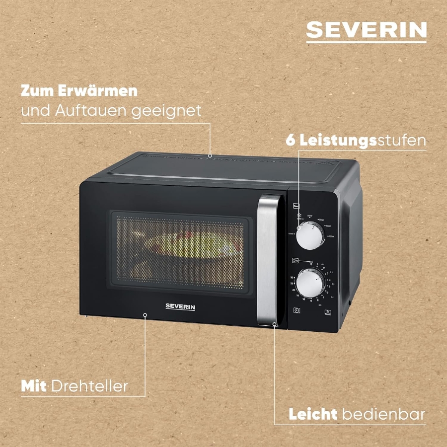 Severin MW7886 Mikrowelle  mit Drehteller, 700 W, 17 L, schwarz 