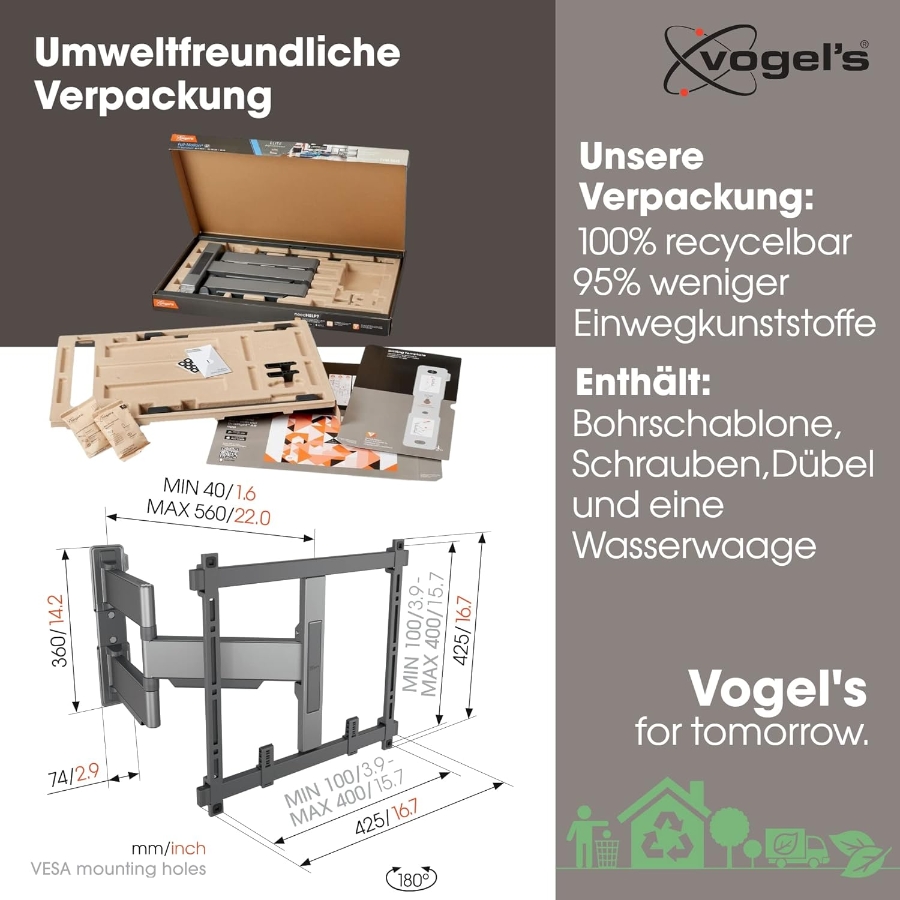 Vogel`s TVM 5445 Elite Wandhalterung Schwarz VESA-Befestigungslöcher: 100x100mm bis zu 400x400mm