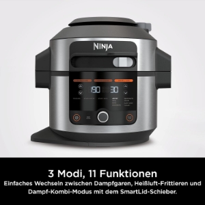 Ninja OL550EU Foodi Multikocher mit SmartLid Multikocher  6L,11-in-1 Multicooker,Heißluftfritteuse,Grillen,