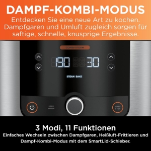 Ninja OL550EU Foodi Multikocher mit SmartLid Multikocher  6L,11-in-1 Multicooker,Heißluftfritteuse,Grillen,