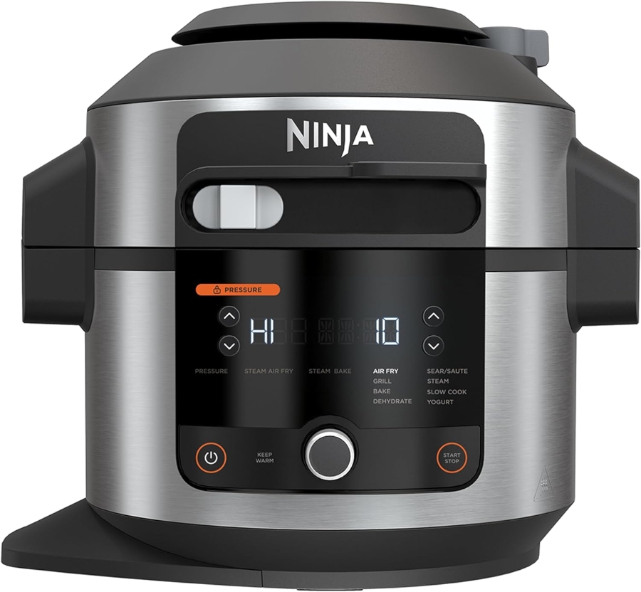 Ninja OL550EU Foodi Multikocher mit SmartLid Multikocher  6L,11-in-1 Multicooker,Heißluftfritteuse,Grillen,