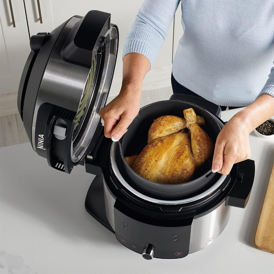 Ninja OL550EU Foodi Multikocher mit SmartLid Multikocher  6L,11-in-1 Multicooker,Heißluftfritteuse,Grillen,