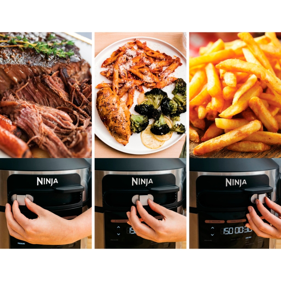 Ninja OL550EU Foodi Multikocher mit SmartLid Multikocher  6L,11-in-1 Multicooker,Heißluftfritteuse,Grillen,