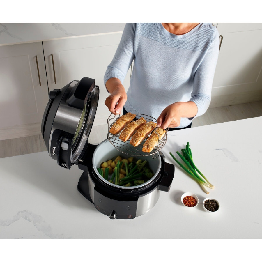 Ninja OL550EU Foodi Multikocher mit SmartLid Multikocher  6L,11-in-1 Multicooker,Heißluftfritteuse,Grillen,