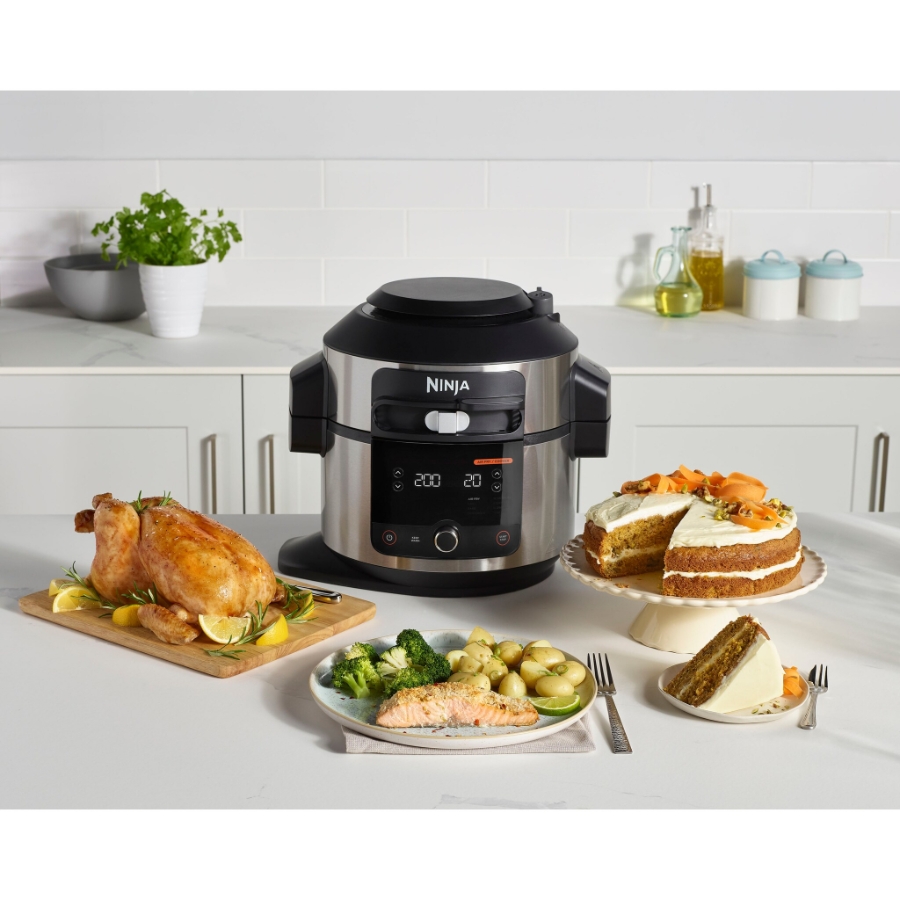 Ninja OL550EU Foodi Multikocher mit SmartLid Multikocher  6L,11-in-1 Multicooker,Heißluftfritteuse,Grillen,