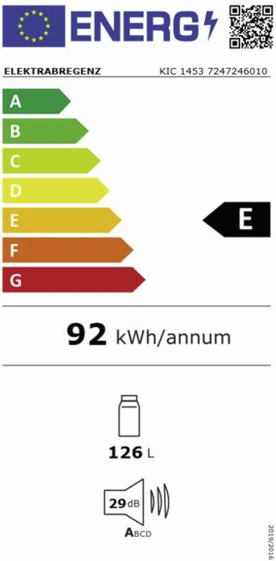 Elektrabregenz KIC 1453 Kühlschrank Einbau Schlepptür 126 Liter 