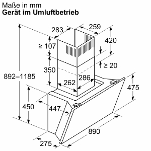 Neff D98IPT2S0 N90 Wandesse, 90 cm Klarglas schwarz  