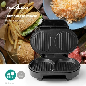 Nedis KAHM100BK Hamburger Macher 1000 W | 23.5 x 10.5 cm   Automatischer Temperaturkontrolle 