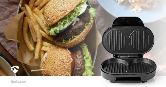 Nedis KAHM100BK Hamburger Macher 1000 W | 23.5 x 10.5 cm   Automatischer Temperaturkontrolle 