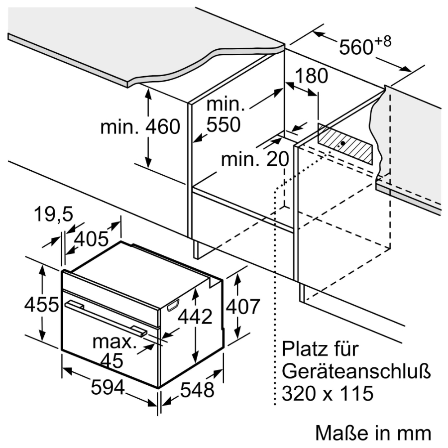 Siemens CM776GKB1  Einbau Kompaktbackofen mit Mikrowelle Schwarz Gerätemaße (HxBxT): 455 x 595 x 548 mm