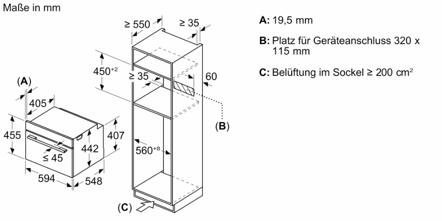 Siemens CM776GKB1  Einbau Kompaktbackofen mit Mikrowelle Schwarz Gerätemaße (HxBxT): 455 x 595 x 548 mm