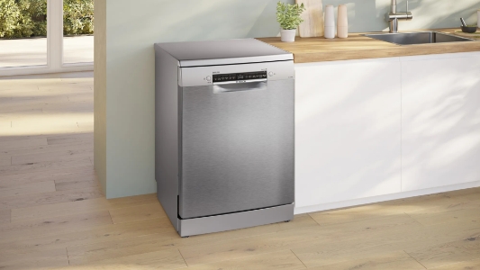 Bosch EXCLUSIV SMS4EBI01D Serie 4 Freistehender Geschirrspüler, 60 cm  Home Connect Silver Inox
