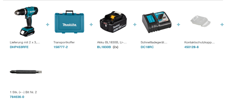 Makita DHP453RFE Akku-Schlagbohrschrauber LXT 18 V • 42 Nm • 0 – 1.300 U/min