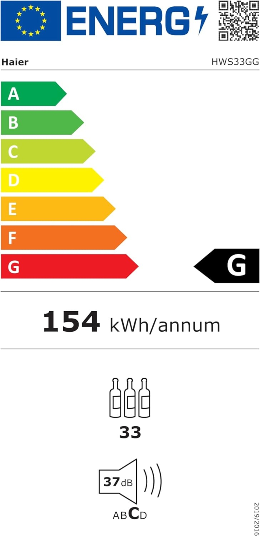 Haier HWS33GG Weinklimaschrank Freistehend, 1 Temperaturzonen, 33 Flaschen, Licht LED