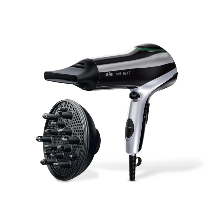 Braun Haircare HD730E Haartrockner 2200W, 3 Heizstufen, Ionisator, Diffus Schwarz-Silber