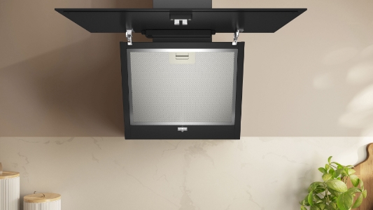 Neff D63IDK1S0  Dunstabzughaube Kamin 60 cm  Klarglas schwarz  schräg