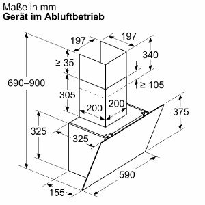 Neff D63IDK1S0  Dunstabzughaube Kamin 60 cm  Klarglas schwarz  schräg