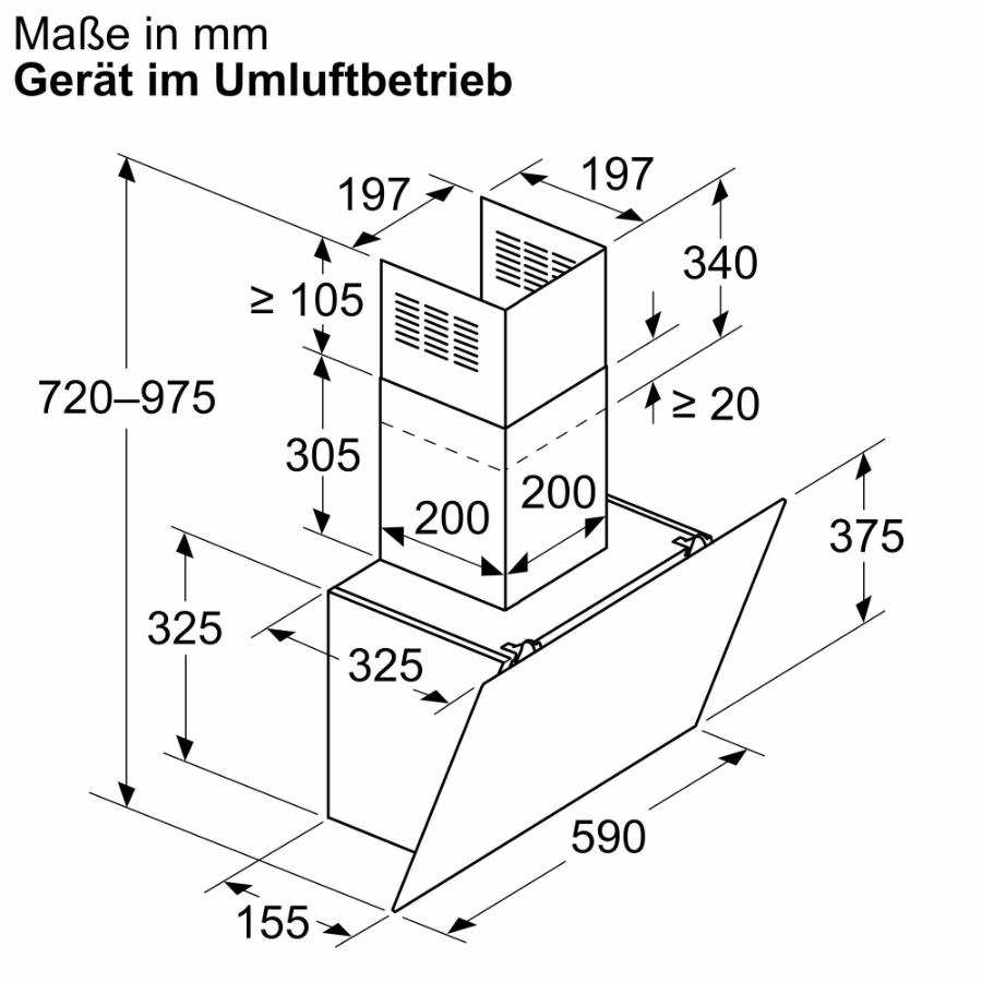 Neff D63IDK1S0  Dunstabzughaube Kamin 60 cm  Klarglas schwarz  schräg