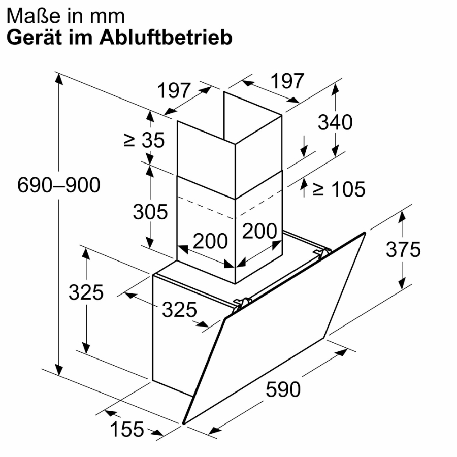Neff D63IDK1S0  Dunstabzughaube Kamin 60 cm  Klarglas schwarz  schräg