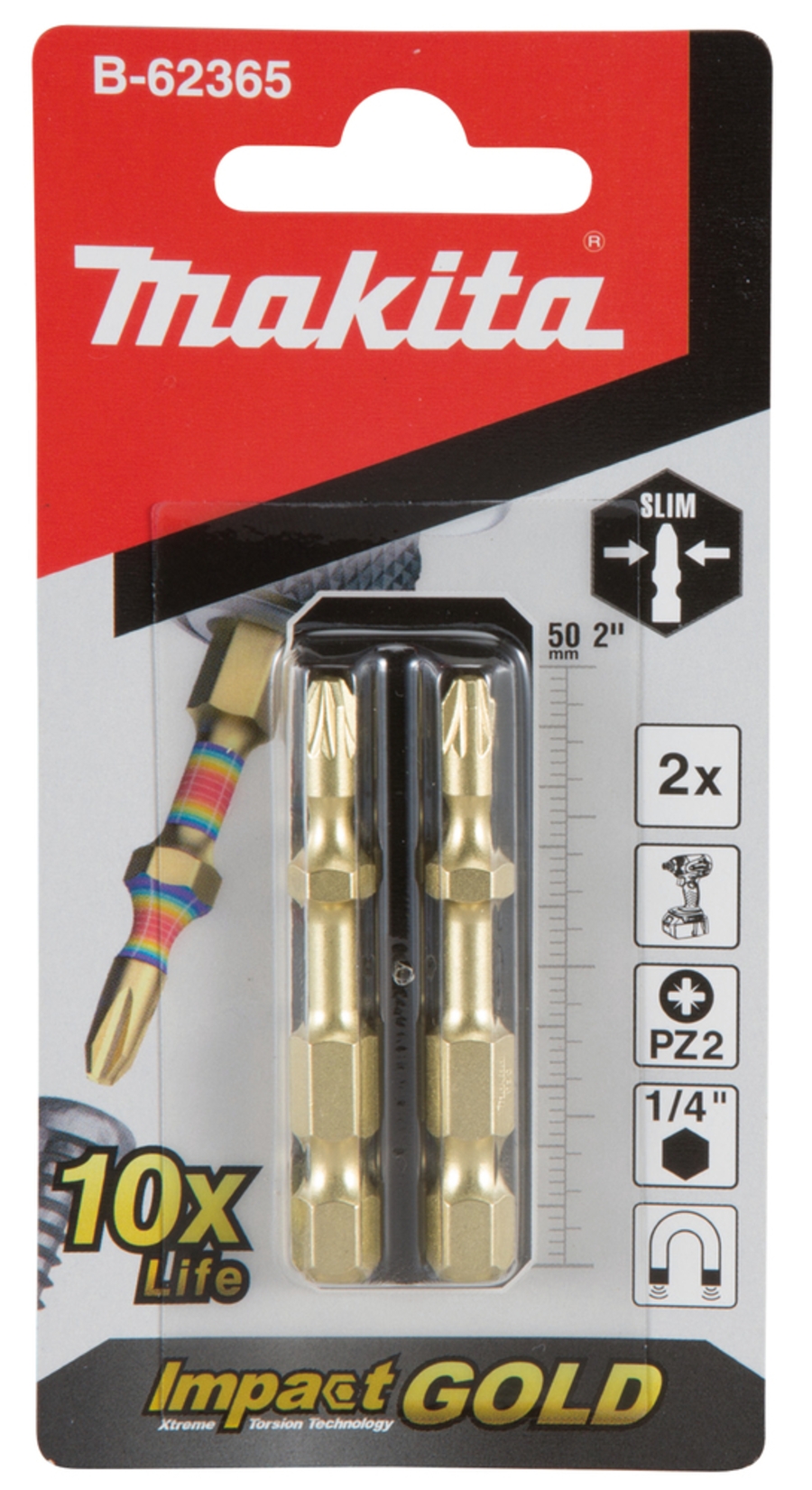 Makita B-62365 IMPACT GOLD BIT PZ2 50MM 