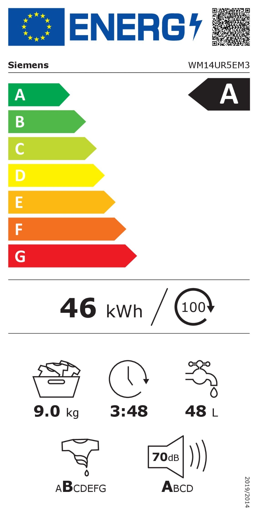 Siemens WM14UR5EM3 iQ500 Waschmaschine Frontlader, 9 kg, 1400 U/min Outdoor-/Imprägnier-Programm,Antiflecken-System