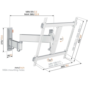 Vogel`s TVM 3445 Comfort Wandhalterung Weiss  für TVs 32-65"  