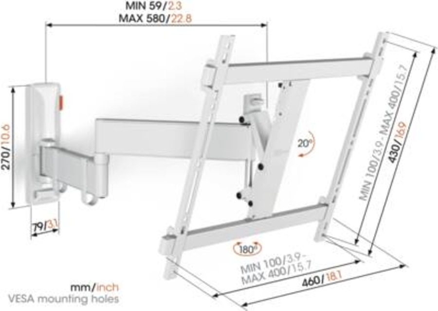 Vogel`s TVM 3445 Comfort Wandhalterung Weiss  für TVs 32-65"  