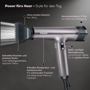 Beurer HC 100 Excellence Haartrockner mit Digitalmotor extrem kraftvoll und ultra leichtes Gewicht