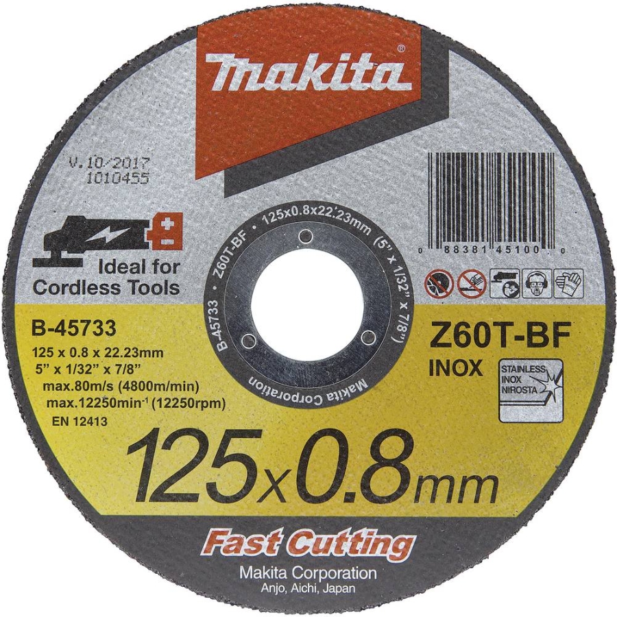 Makita B-45733-10 Trennscheibe 125x0,8 mm Inox (10er Pack)  • 125 mm • 22,23 mm • 0,8 mm • Z60T