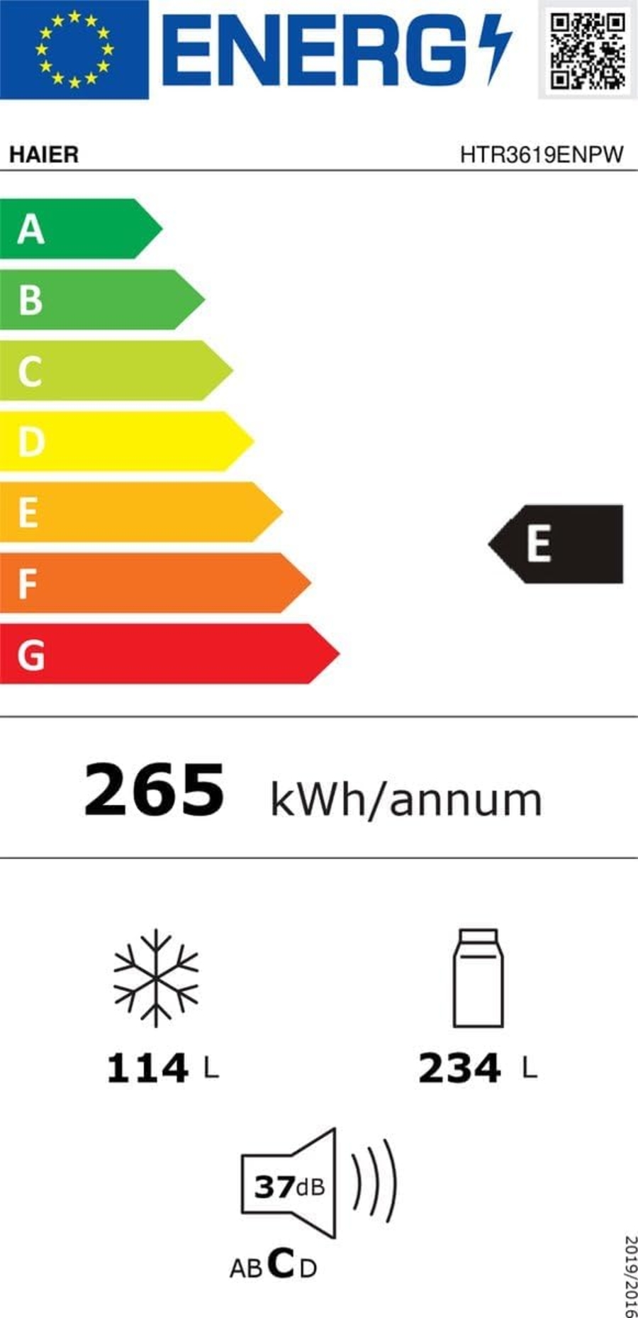 Haier HTR3619ENPW Kühl-/Gefrierkombination NoFrost 348 Liter,(BxHxT) :595x1905x657mm 