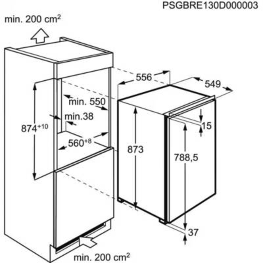 AEG TSK5O88WDF  Kühlschrank Einbau  Einbau-Kühlschrank H:87,3 cm, B:55,6 cm, D