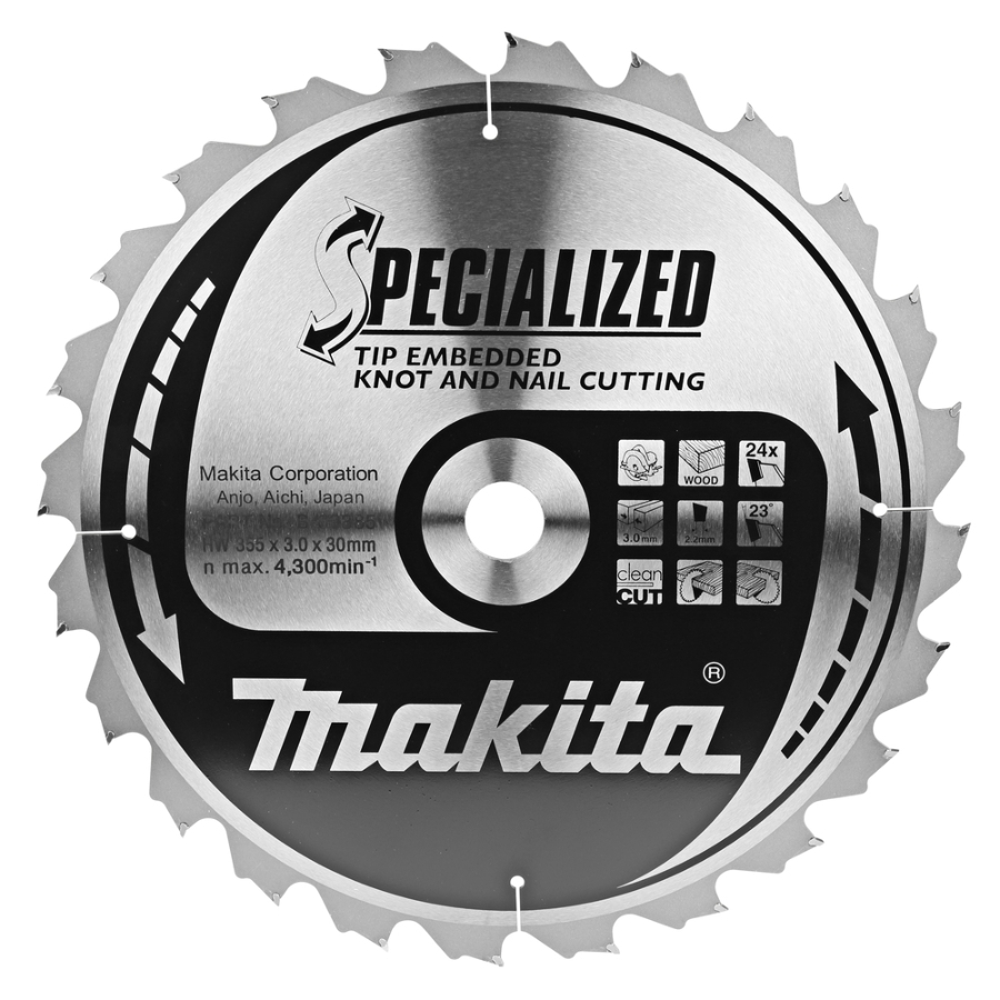 Makita  B-09385 Kreissägeblatt (Eingebettete Schneide) 355 x 30 mm • 24 Zähne
