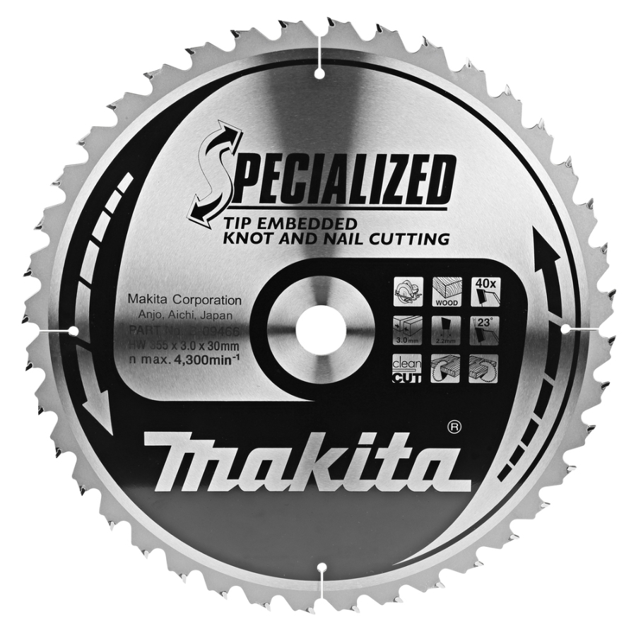 Makita  B-09466 Kreissägeblatt für Holz (Eingebettete Schneide) 355 x 30 mm • 40 Zähne