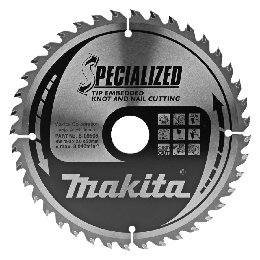 Makita  B-09503 Kreissägeblatt für Holz (Eingebettete Schneide) 190 x 30 mm • 40 Zähne