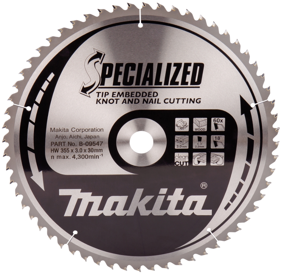 Makita  B-09547 Kreissägeblatt für Holz (Eingebettete Schneide) 355 x 30 mm • 60 Zähne