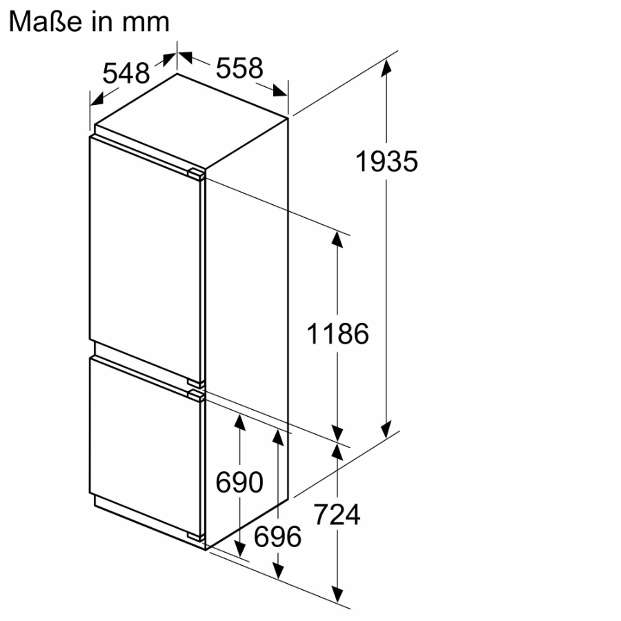 Siemens KI96NVFD0 Einbau-Kühl-Gefrier-Kombination mit Gefrierbereich unten, 193.5 x 55.8 cm, Festtür