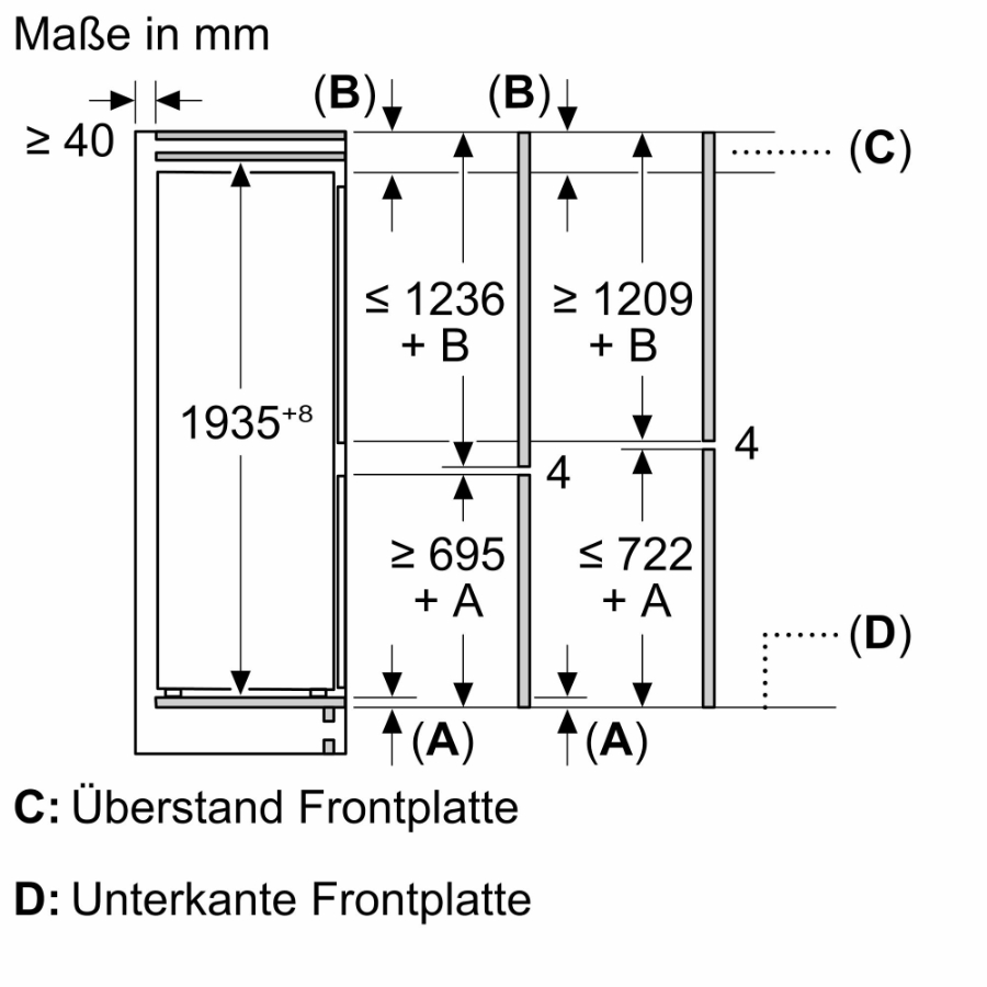 Siemens KI96NVFD0 Einbau-Kühl-Gefrier-Kombination mit Gefrierbereich unten, 193.5 x 55.8 cm, Festtür