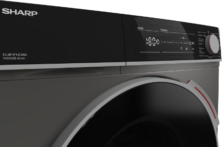 Sharp ES-NFH714CANA Waschmaschine, 7 kg, 1400 U/min, A, Schwarz Schwarze XL-Tür,Espresso-Grau