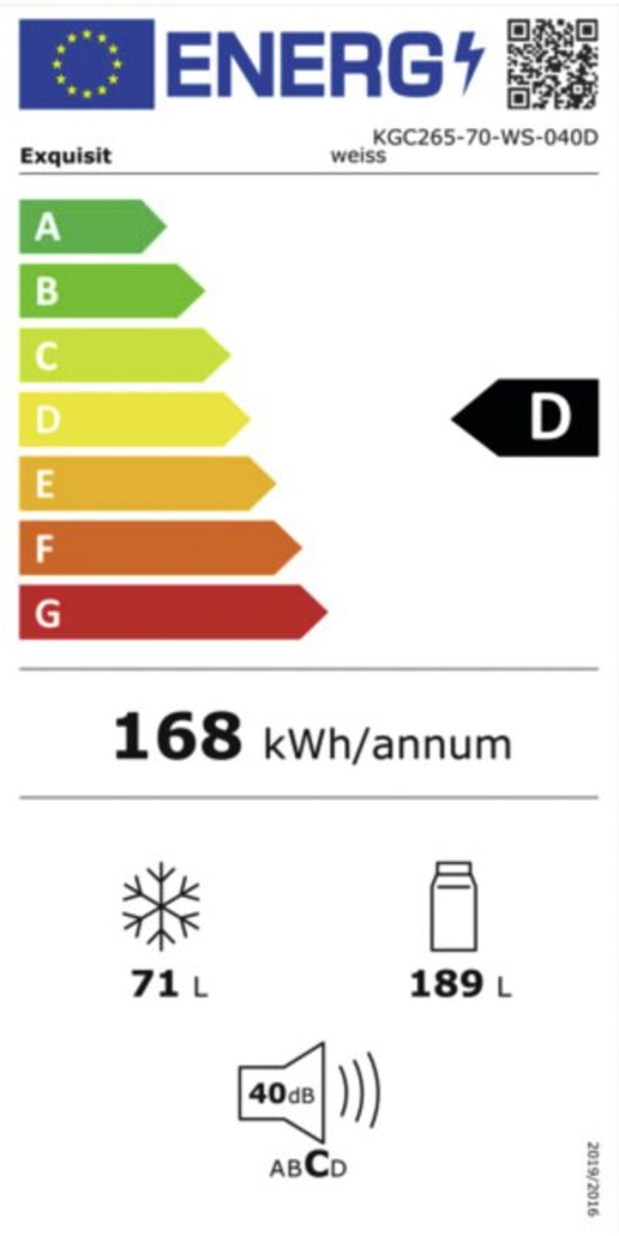 Exquisit KGC265-70-WS-040D Kühl-/Gefrierkombination  Stand Weiss 