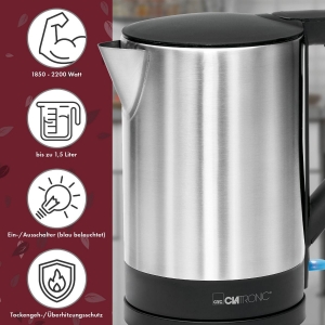 Clatronic WKS 3692 sw Wasserkocher, 1,5 l, 2200 W, inox 