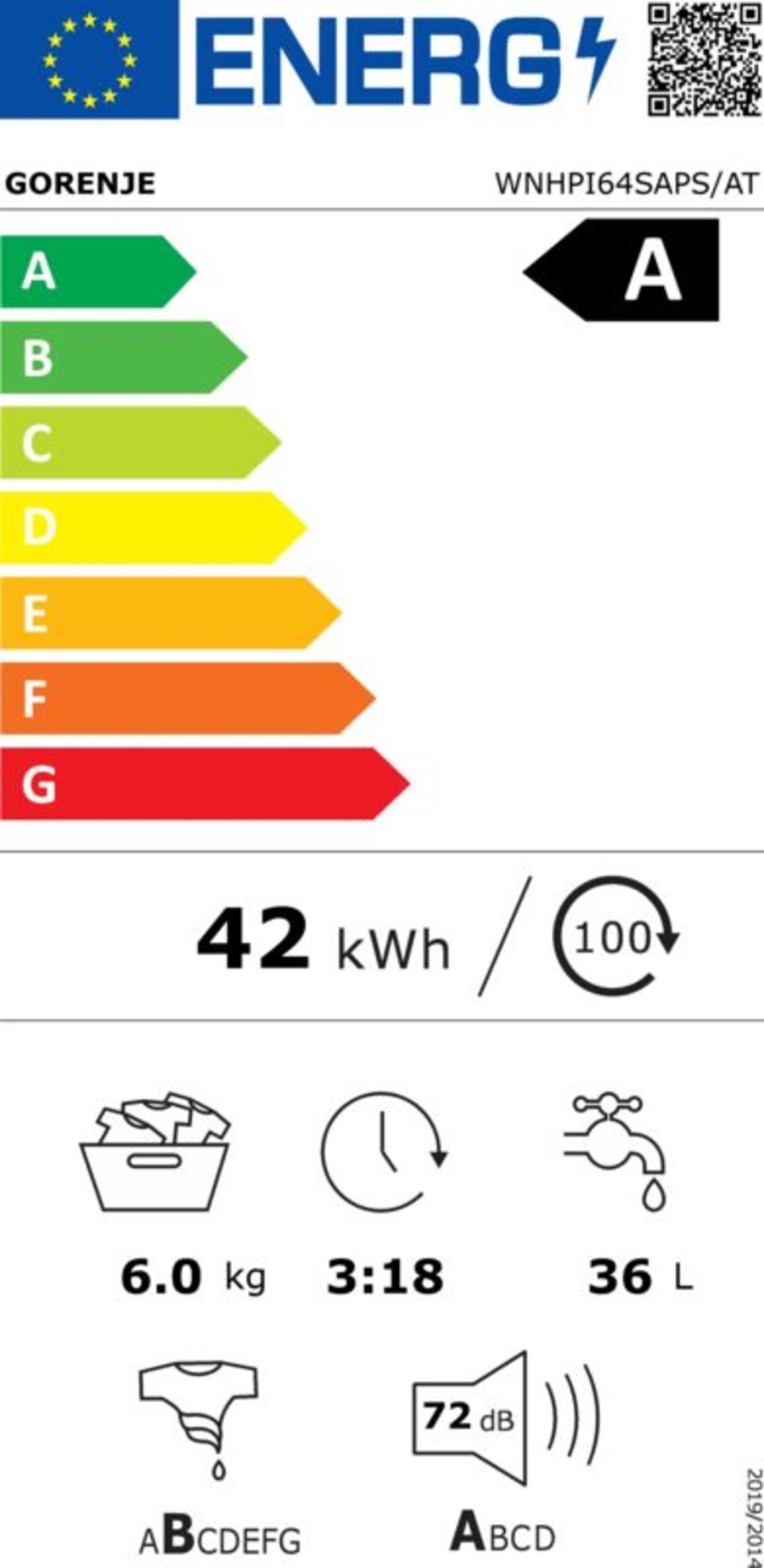 Gorenje WNHPI64SAPS/AT Waschmaschine 6 kg 1400U/min Inverter PowerDrive Motor