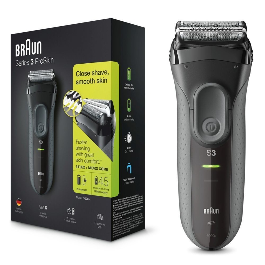Braun Personal Care Series 3 ProSkin 3000s Elektrorasierer, Schwarz – wiederaufladbarer Rasierer Herren