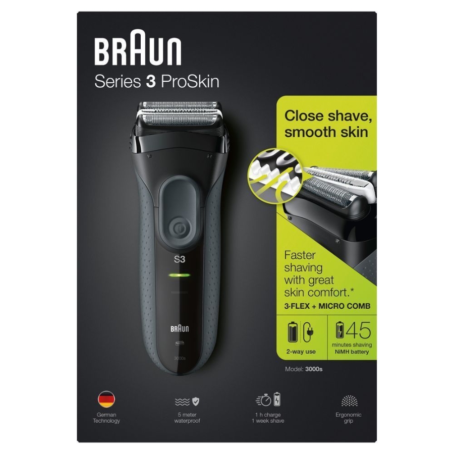 Braun Personal Care Series 3 ProSkin 3000s Elektrorasierer, Schwarz – wiederaufladbarer Rasierer Herren