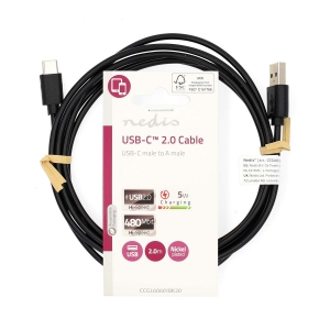 Nedis CCGL60601BK20 USB-Kabel USB 2.0 | USB-A Stecker | USB-C™   Stecker | 5 W | 480 Mbps | Vernickelt | 2.00 m | Rund |