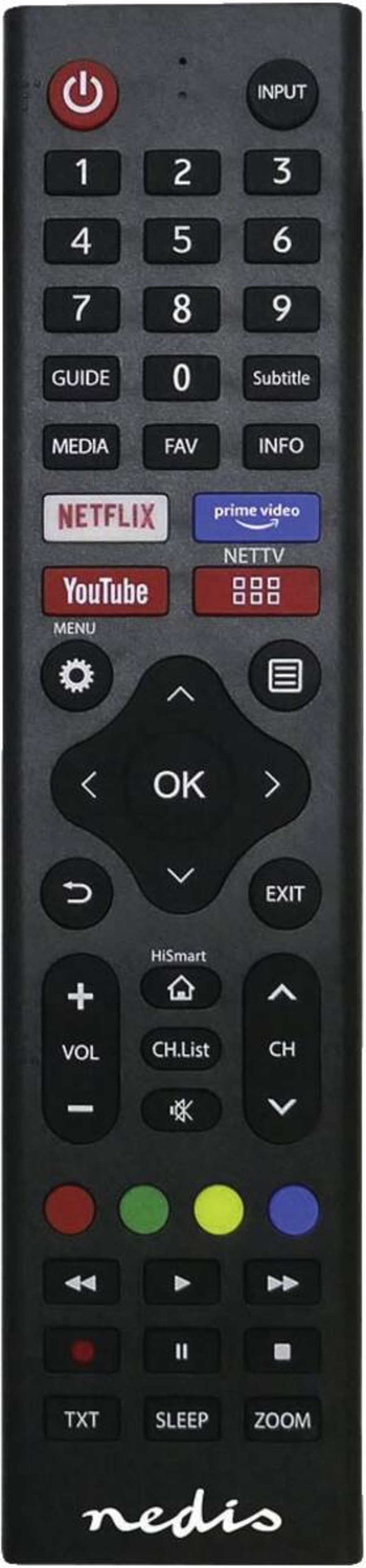 Nedis TVRC45HIBK Ersatz Fernbedienung Passend für: Hi-Sense Vorprogrammiert | 1 Gerät | Amazon Prime / Disney + Button 