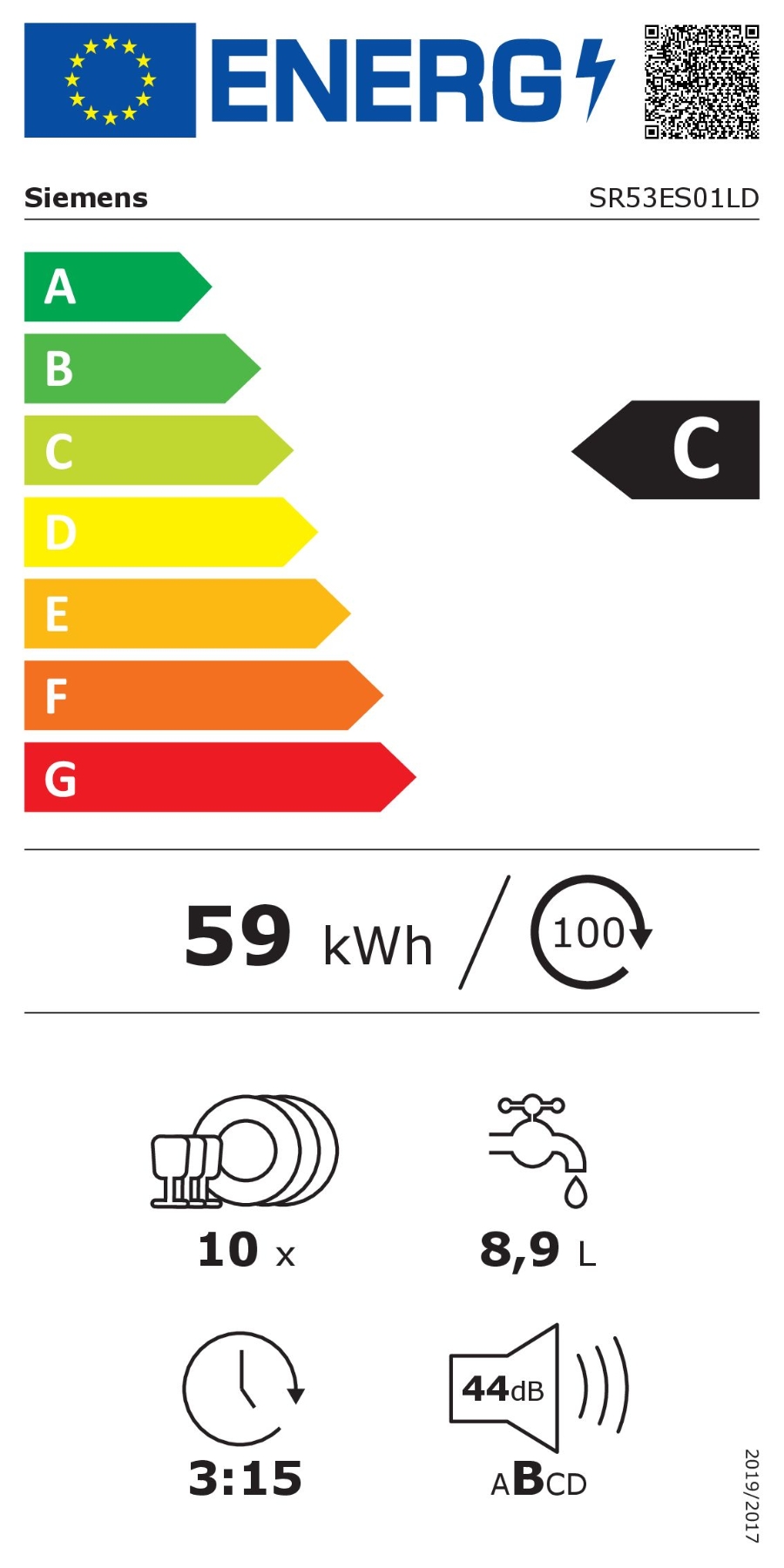 Siemens SR53ES01LD  Geschirrspüler Einbau teilintegriert  45 cm Edelstahl/schwarz