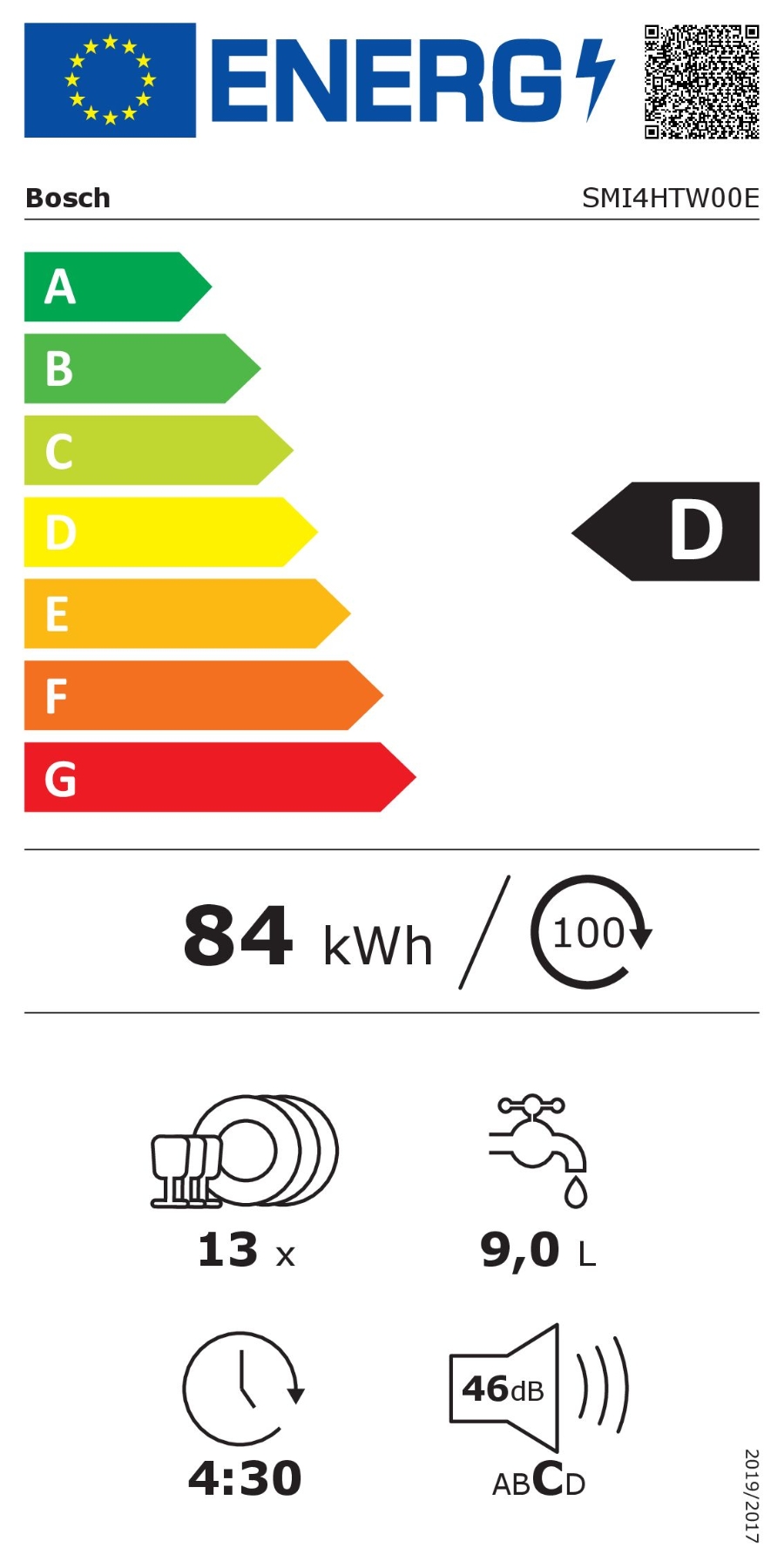 Bosch SMI4HTW00E Geschirrspüler Einbau teilintegriert 60 cm weiß 