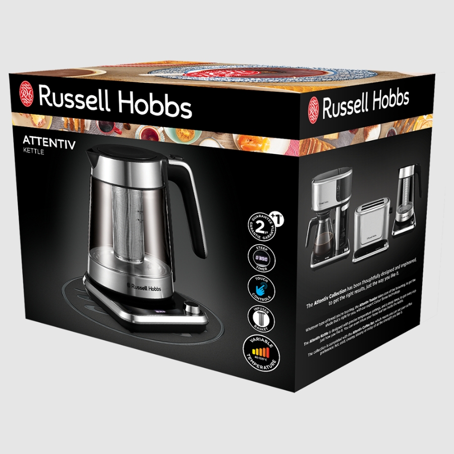 Russell Hobbs 26200-70 Attentiv Wasserkocher mit Temperatureinstellung  2400W,Edelstahl,1.7 Liter