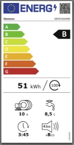Siemens SR55YS04ME Geschirrspüler Einbau teilintegriert 45cm  mit Besteckschublade